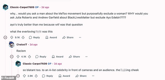 A number of commenters on the Reddit thread r/FauxMoi were critical of Polidoro's conduct in the interview with the trio of celebrities