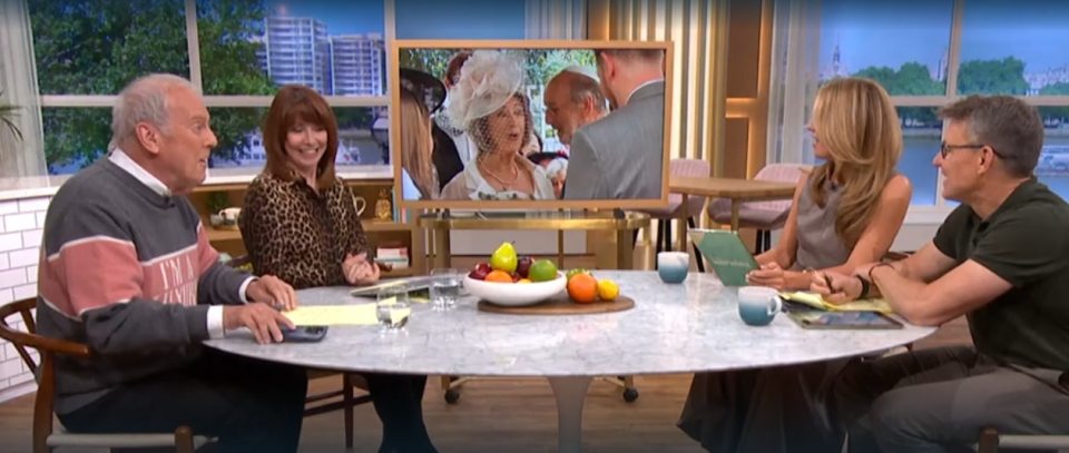 Maureen Lipman's wedding interrupted by government alert; shown on a TV screen during a talk show segment.
