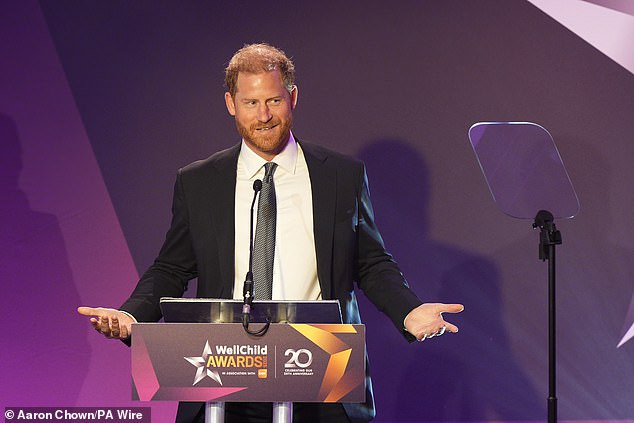 The Duke of Sussex speaks at the annual WellChild Awards 2025 in London yesterday