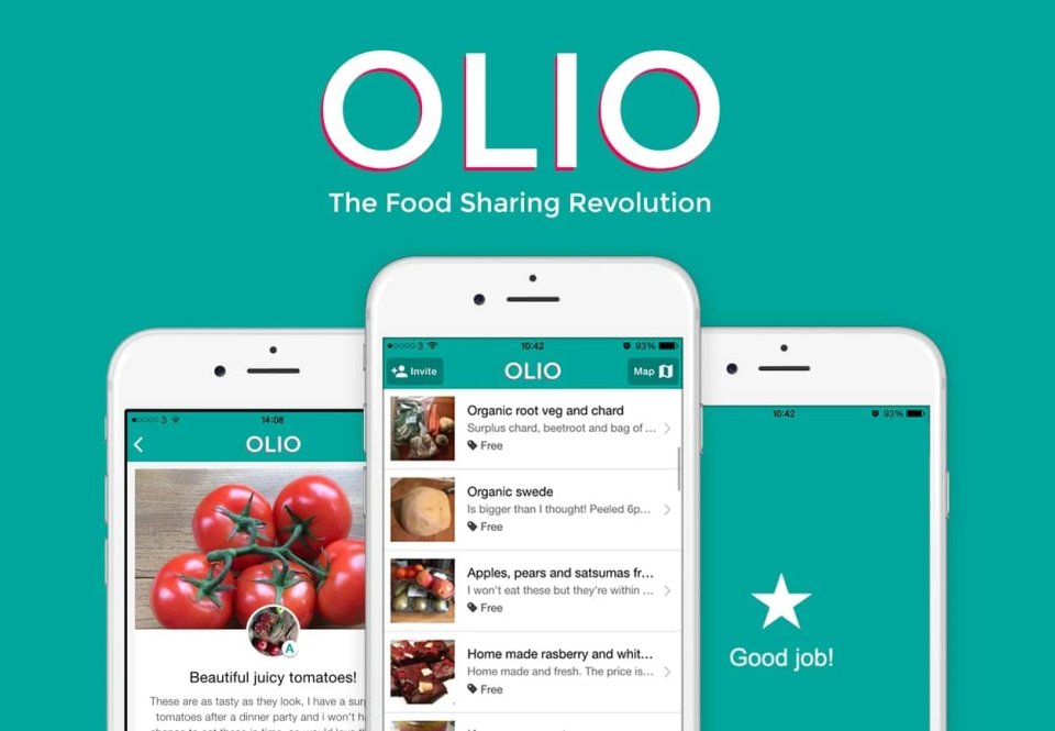 the olio app is displayed on three phones