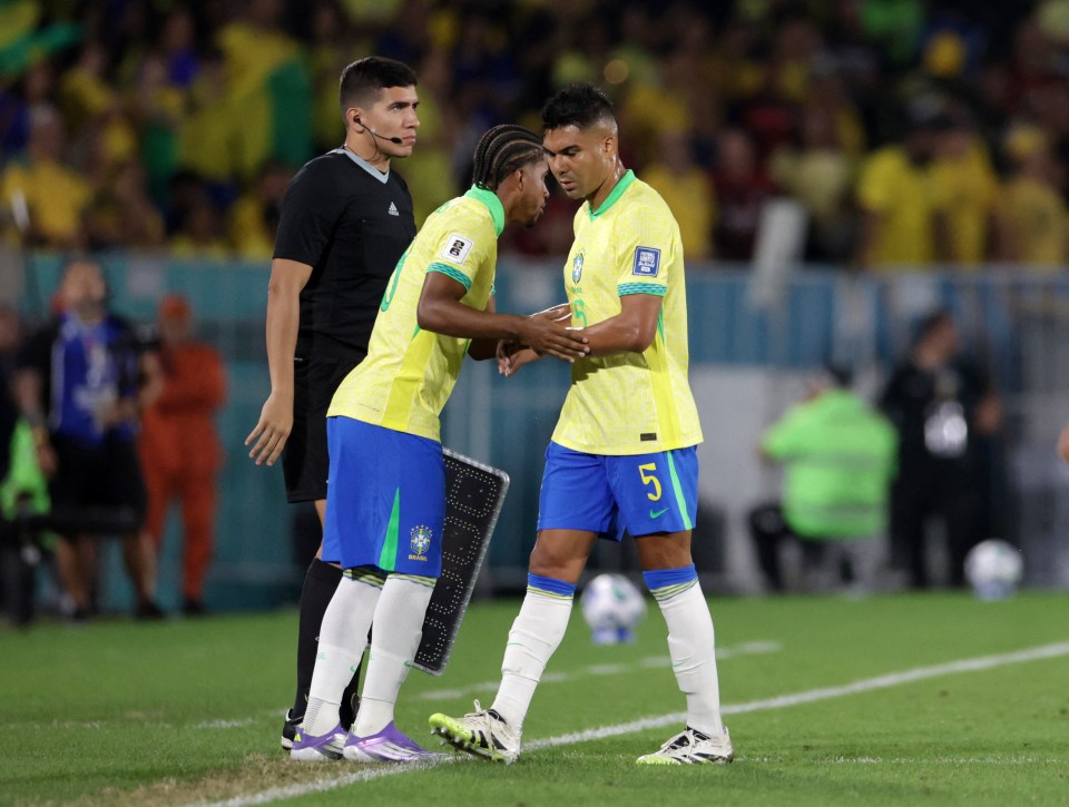 Andrey Santos of Brazil enters the game as a substitute for Casemiro.