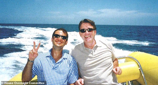 Mandelson and a friend enjoy a boat ride together as guests of Epstein