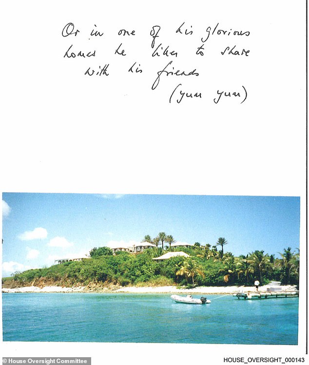 Page eight: apparently a holiday snap taken by Mandelson of Epstein's Caribbean island