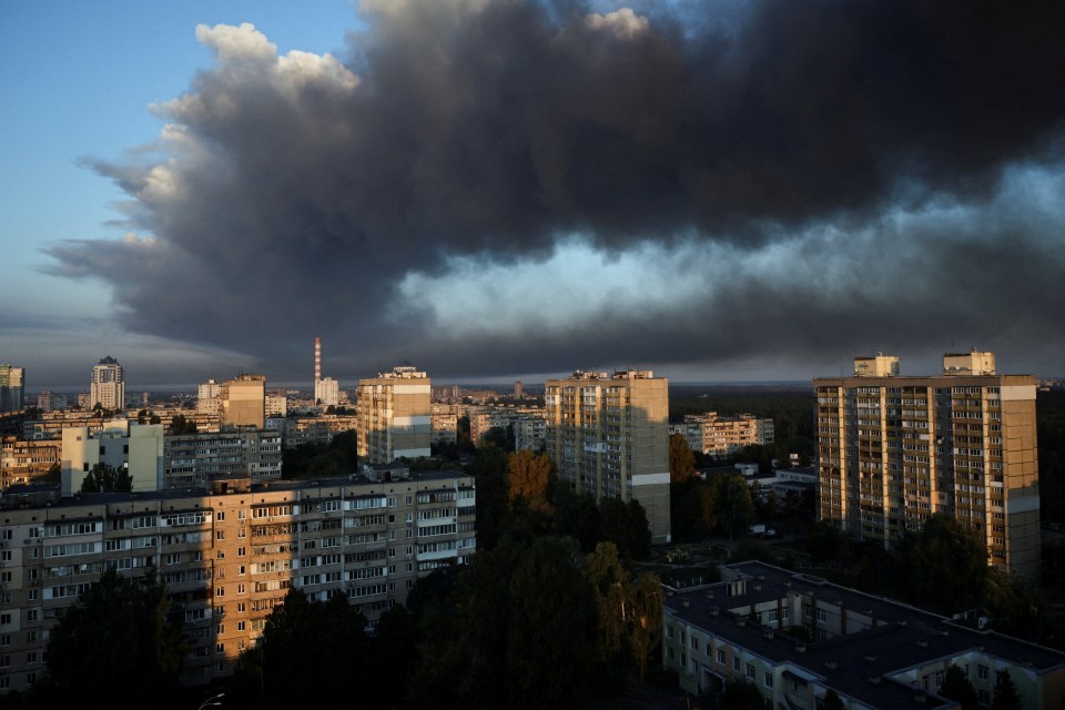 Smoke from a strike site over Kyiv.