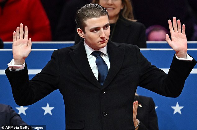 Barron Trump (pictured at his father's inauguration in January) reportedly never showed up for the first week of class at New York University