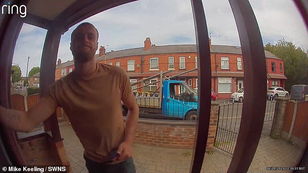 One of the men then, oddly, says 'hello, Chinese takeaway' into the doorbell when asked to leave a message