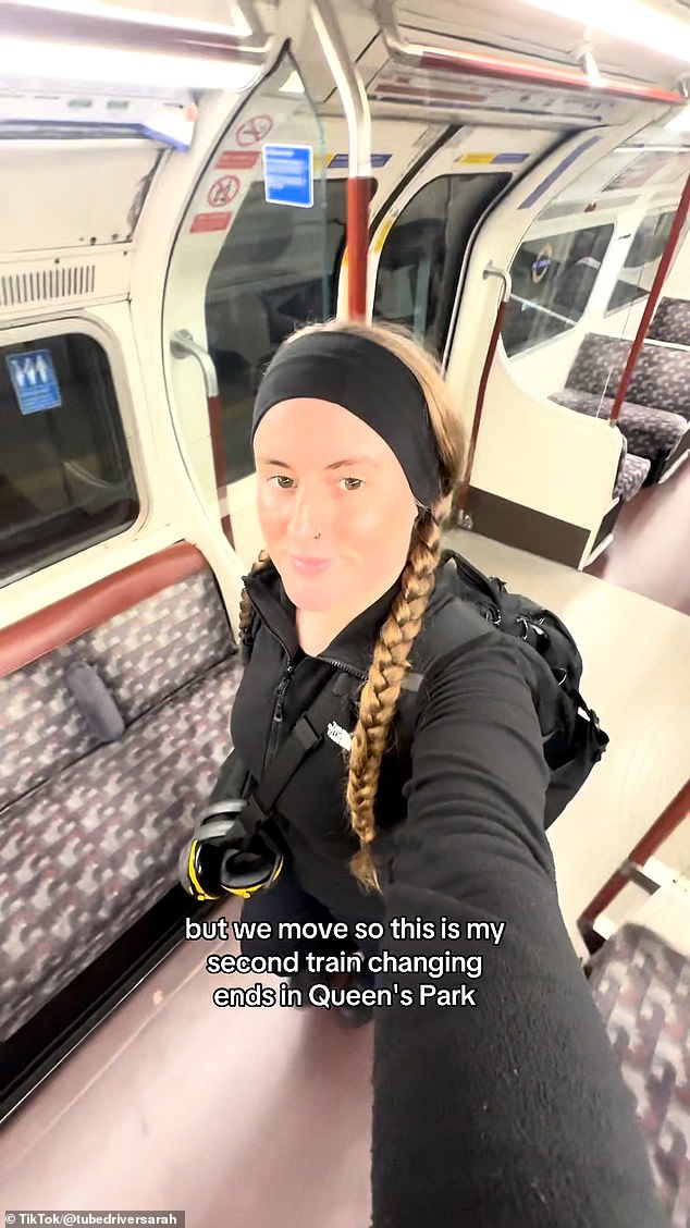 Sarah, 33, from London, (pictured) took to TikTok to share a day in the life of her as a Tube driver working on the Bakerloo line - with Londoners hooked by the 'fascinating' insight