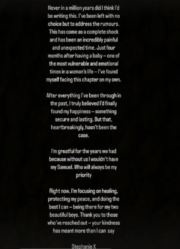 Statement announcing the end of a relationship.