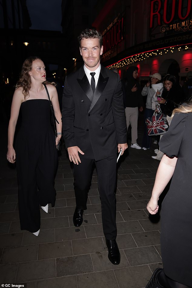 Will Poulter wore a double breasted tuxedo with a white shirt and tie