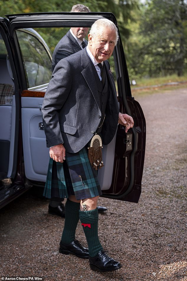 SUNDAY: King Charles III arrives to attend a church service at Crathie Kirk near Balmoral