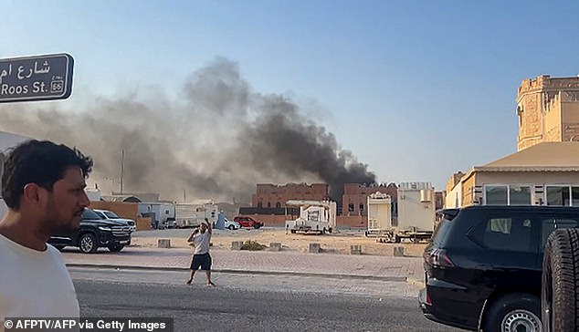 This frame grab taken from an AFPTV footage shows smoke billowing after explosions in Doha, Qatar on September 9, 2025