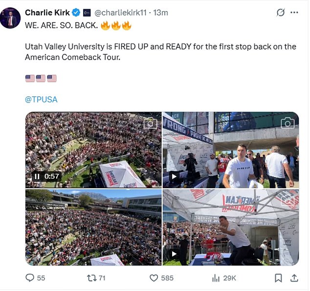 Kirk published a post on X just minutes before reports of the shooting emerged