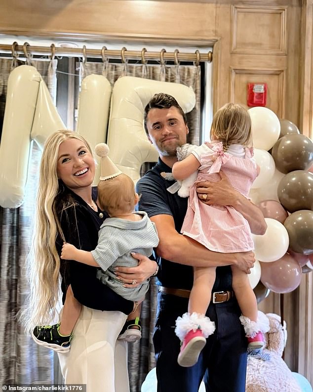 Charlie Kirk and his wife Erika (left), and their two children