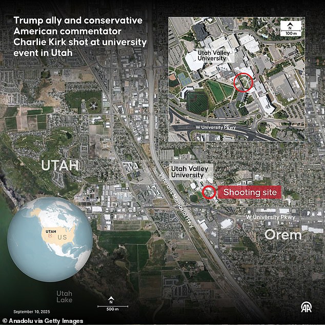ANKARA, TURKIYE - SEPTEMBER 10: An infographic titled "Trump ally and conservative American commentator Charlie Kirk shot at university event in Utah" created in Ankara, Turkiye on September 10, 2025. (Photo by Yilmaz Yucel/Anadolu via Getty Images)