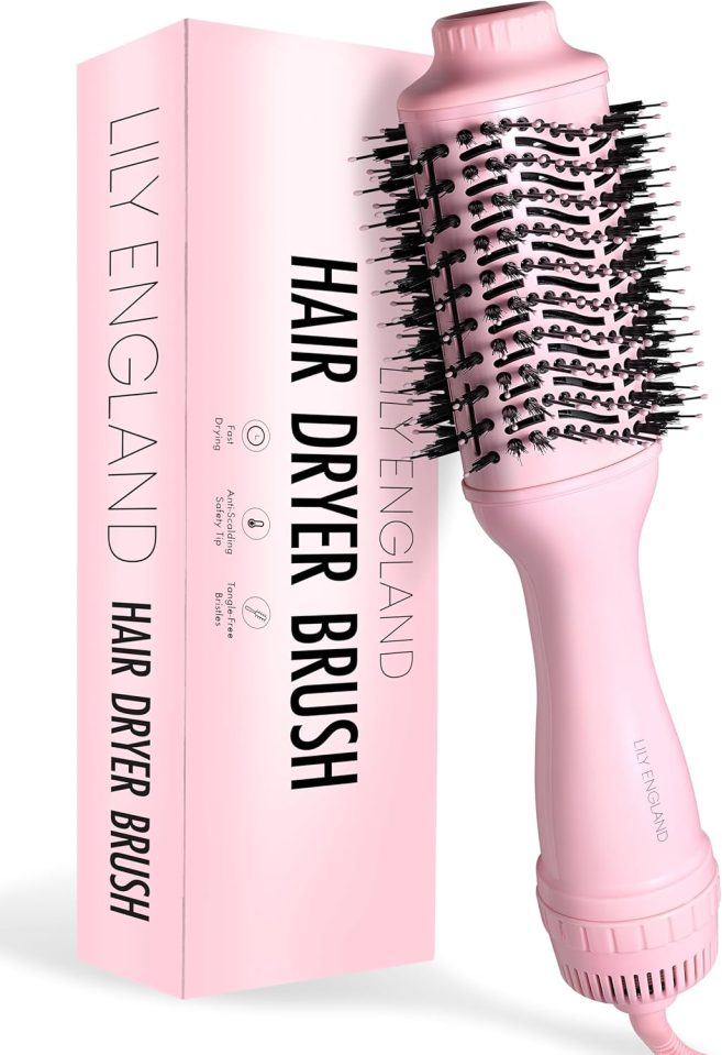 Pink Lily England hair dryer brush.