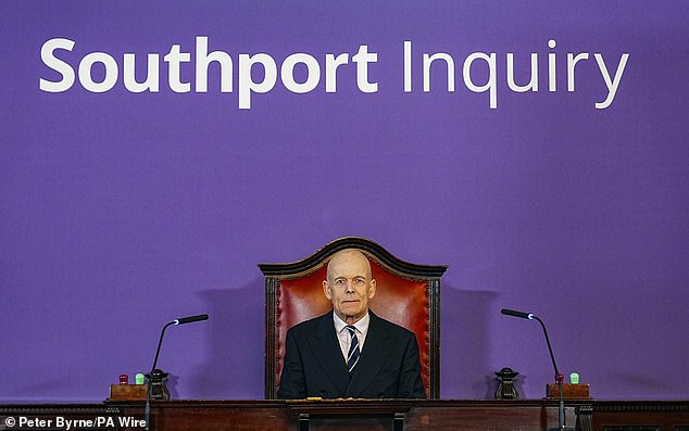 Southport Inquiry Chair Sir Adrian Fulford pictured in July. The inquiry is investigating how various agencies failed to spot the risk posed by Rudakubana