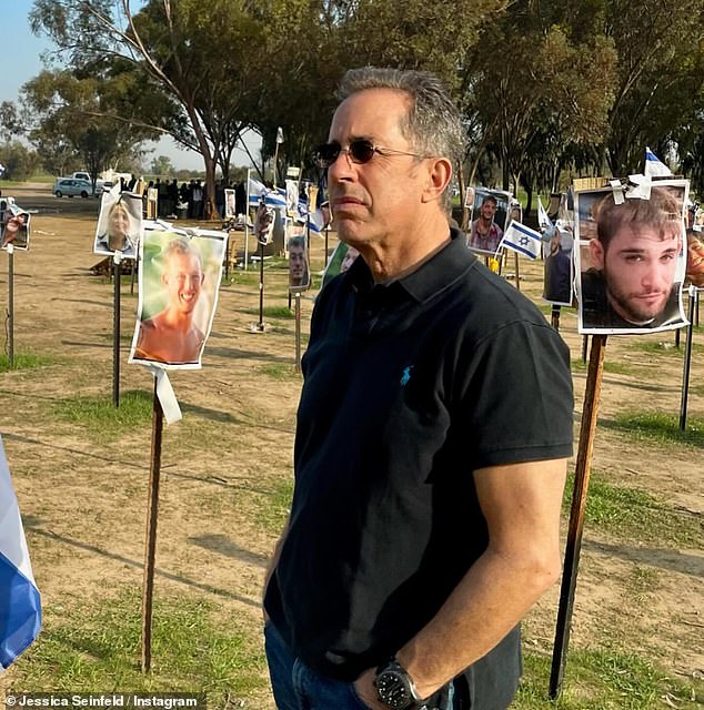 Seinfeld has been outspoken in his support for Israel over the past two years in the wake of the October 7, 2023 Hamas attack at the Nova music festival in southern Israel. Pictured in Israel in the wake of the attack