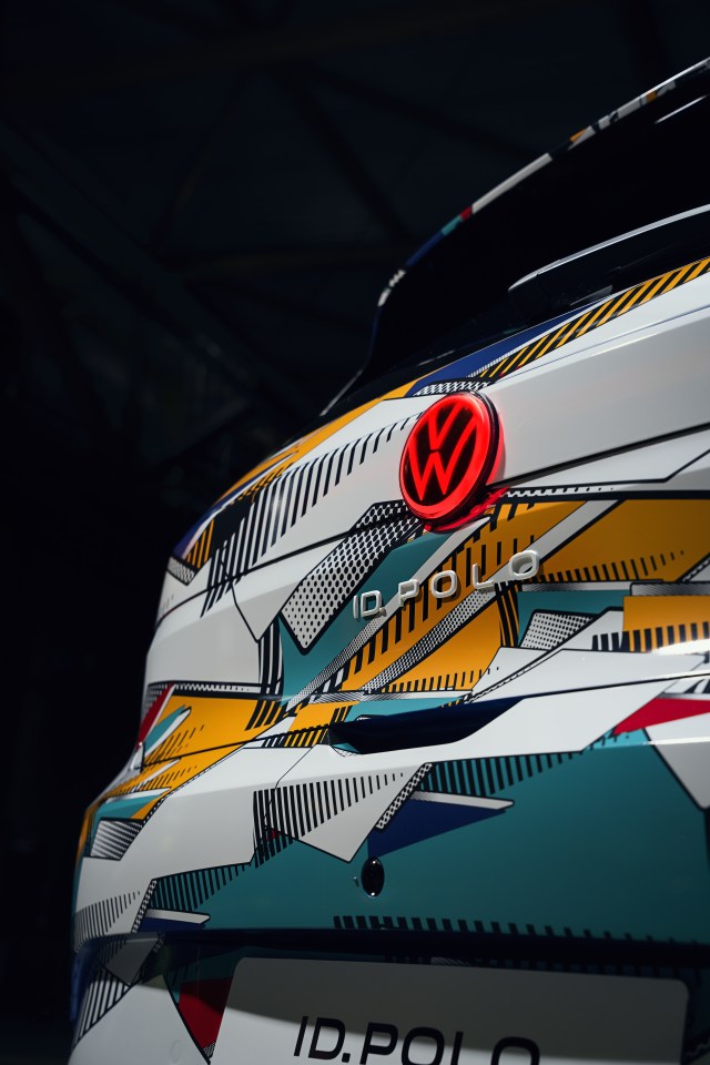 Rear of a Volkswagen ID. Polo with an artistic design.