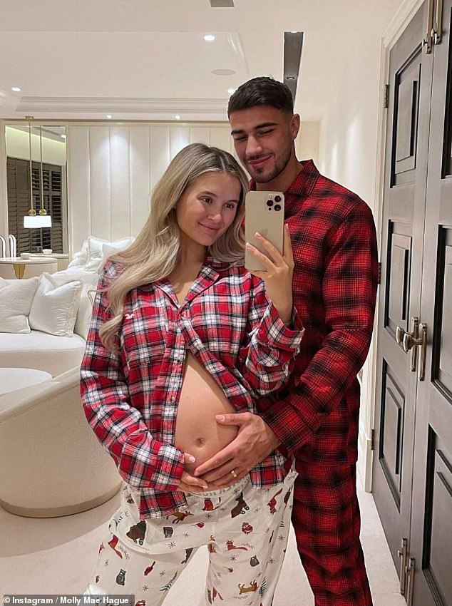 Chad said the public image pivot is all pointing towards 'a more elevated, aspirational space'. Molly-Mae pictured with Tommy when she was pregnant