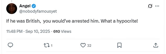 Sir Keir Starmer came under fire, with many saying Kirk would have been arrested in the UK amid an ongoing row over free speech in Britain