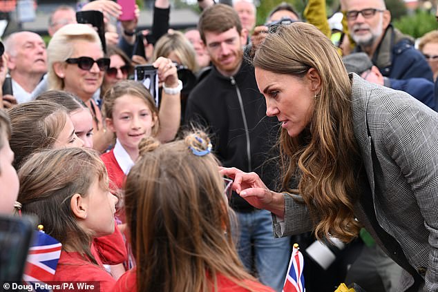 The Princess of Wales chatted with adorable wellwishers as she stopped for a conversation with some children after the visit