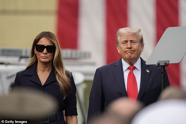 President Donald Trump (right) and First Lady Melania Trump (left) appeared together at the Pentagon Thursday to mark the 24th anniversary of the 9/11 terror attacks
