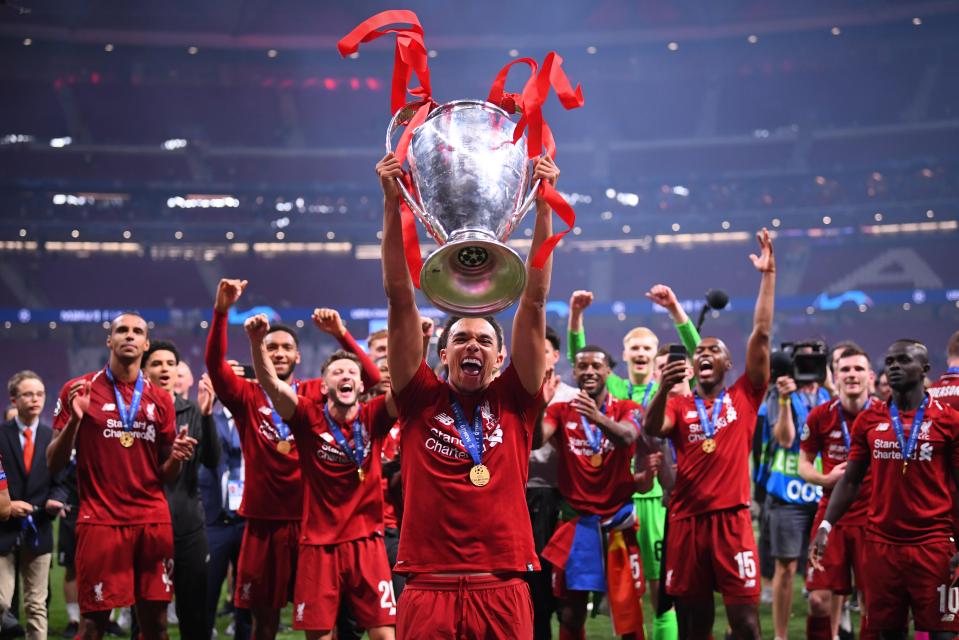 Liverpool players celebrating their Champions League victory.