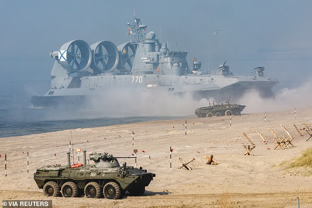 The Khmelyovka firing ground during amphibious assault drills for Zapad-2021, in Russia