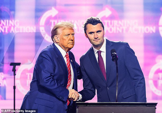 President Donald Trump (pictured with Kirk in December last year) published a grave, four-minute statement on Kirk's death from the Oval Office to his Truth Social account