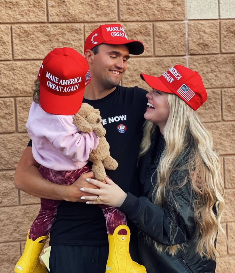 Family wearing "Make America Great Again" hats.