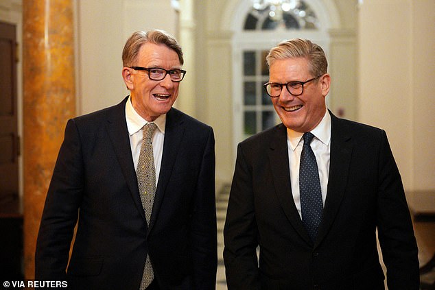 Sir Keir Starmer pictured with Britain's ambassador to the US Lord Mandelson in February
