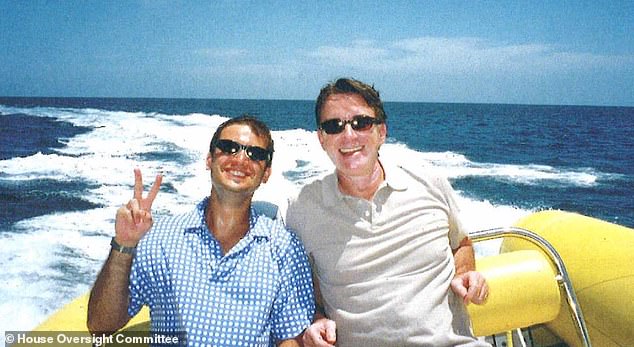 Mandelson and a friend enjoy a boat ride together as guests of Epstein