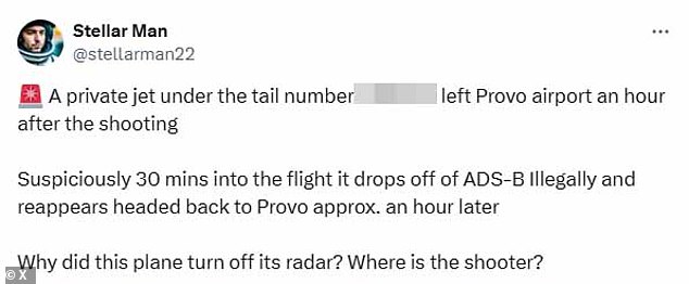 A user took to X to suggest that a plane that allegedly 'dropped off' the radar may have been involved in the attack