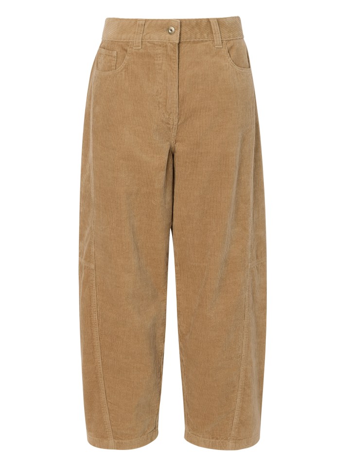 Beige corduroy pants.