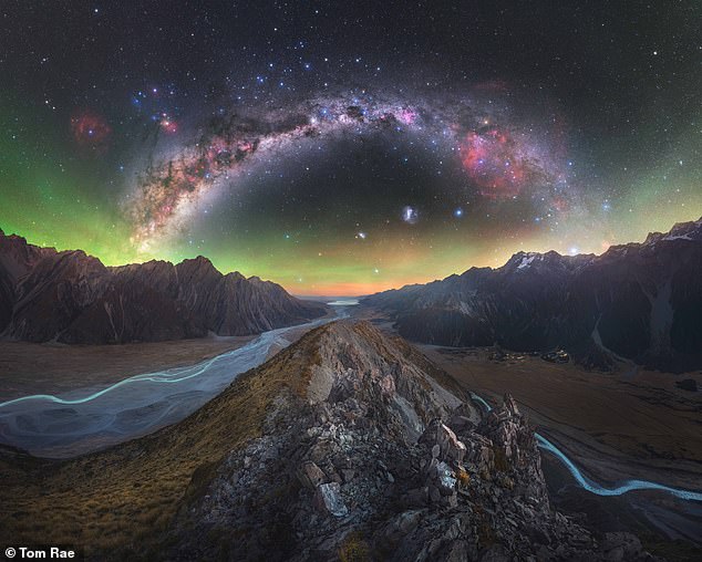 Tom Rae, from New Zealand, won the Skyscapes category. The photograph captures the twin glacial rivers with the Milky Way core off to the left of the image, as well as the famous Southern Cross and other pointers high in the centre sky
