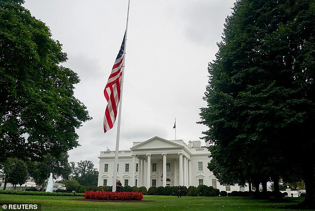 A U.S. flag files at half-staff in front of the White House in memory of Charlie Kirk