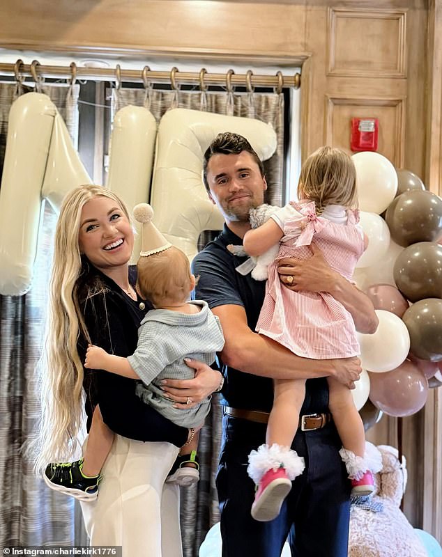 Charlie, 31, was more than a cultural force. (Pictured with his wife Erika Frantzve, 36, three-year-old daughter and 16-month-old son). He was a husband, a son, and a father—roles that grounded him and shaped the values he carried into public life