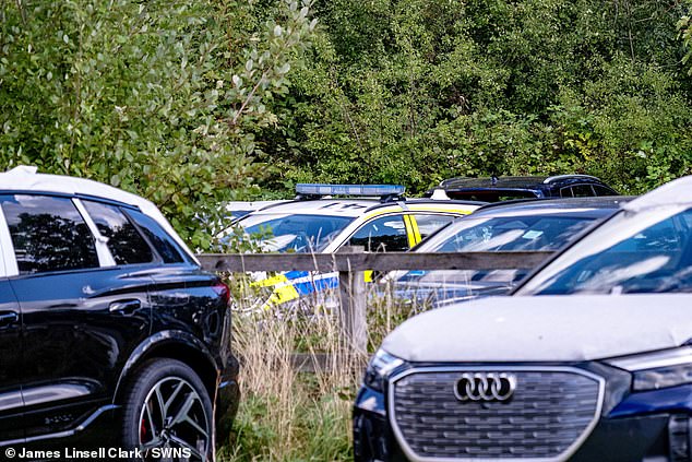 According to the transport company's director Ivan Smith, the lorry driver's job was to transport a shipping container picked up from Southampton Port and to the football club's grounds. Pictured: police at the scene