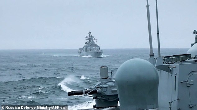 Stills from a video shared by the Russian defence ministry showing Russian armed forces participating in the Zapad 2025 drills