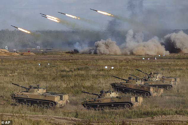 FILE PHOTO: A joint exercise during Zapad-2021 at the Mulino training ground in the Nizhny Novgorod region, Russia, Sept. 11, 2021