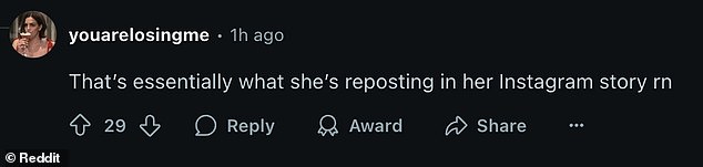 Another user replied with the claim that a 'flimsy "politics aside, he was a husband and a father" explanation" was 'essentially what' Kardashian has reposted in her Instagram Stories