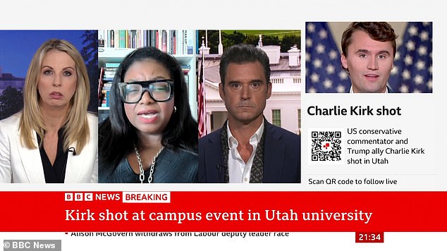 The BBC came under fire for ¿distasteful¿ coverage of the killing after inviting Democratic strategist Joi Chaney to comment. She said Mr Kirk ¿wasn¿t admired and loved by all¿