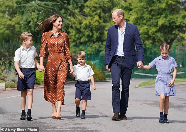 Prince George, Princess Charlotte and Prince Louis, accompanied by their parents the Prince and Princess of Wales, arrive for a settling in afternoon at Lambrook School, near Ascot in Berkshire in 2022