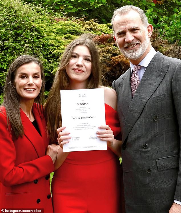Princess Sofia of Spain (pictured with her parents, Queen Letizia and King Felipe) graduates after completing her International Baccalaureate at UWC Atlantic College in Wales