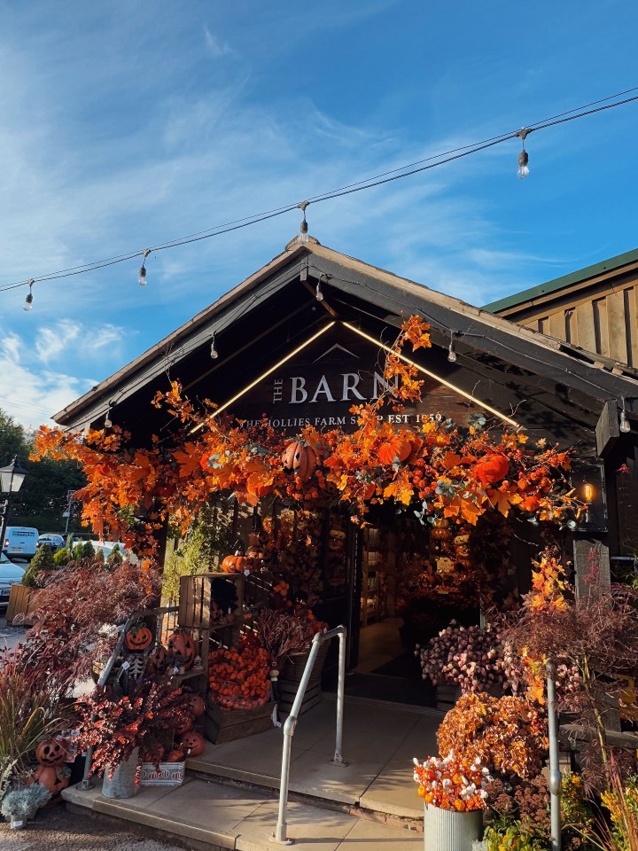 The Barn at Hollies Farm Shop decorated for autumn.
