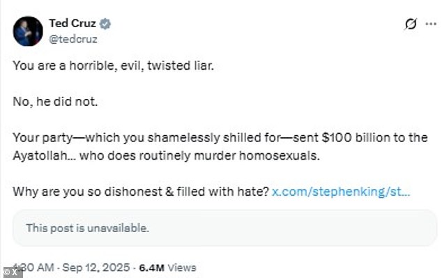 Cruz slammed the author for being a 'horrible, evil, twisted liar'