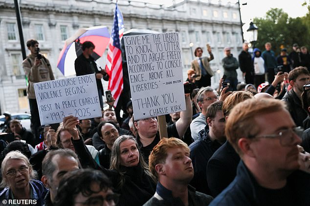 Turning Point UK organised the vigil, telling Kirk's supporters to 'join us in remembering Charlie'