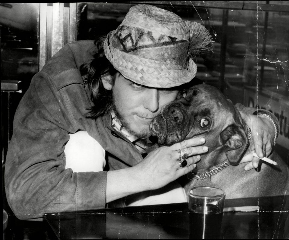 Viv Prince, drummer for the Pretty Things, with his dog.