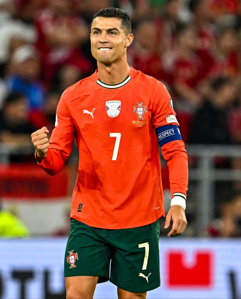Cristiano Ronaldo celebrating a goal during a soccer match.