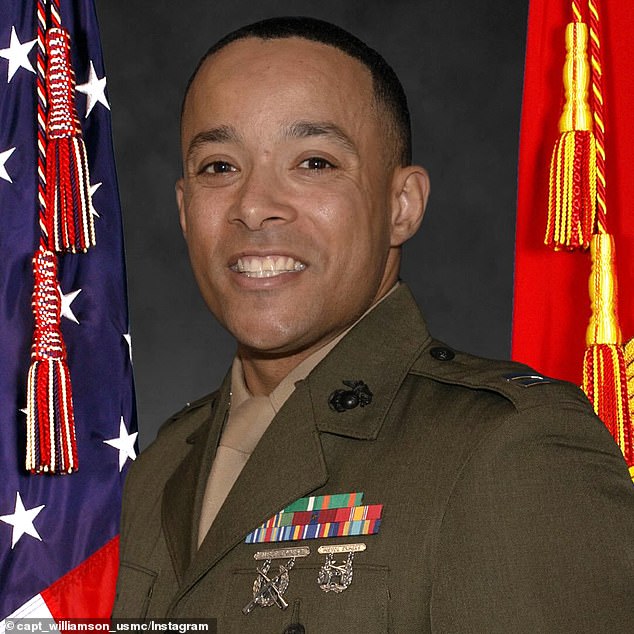 Captain Jacoby Williamson, who has worked in multiple positions with the Marines since 2013, sent out an Instagram snap showing an interview segment Kirk was doing called 'DEI in the cockpit'